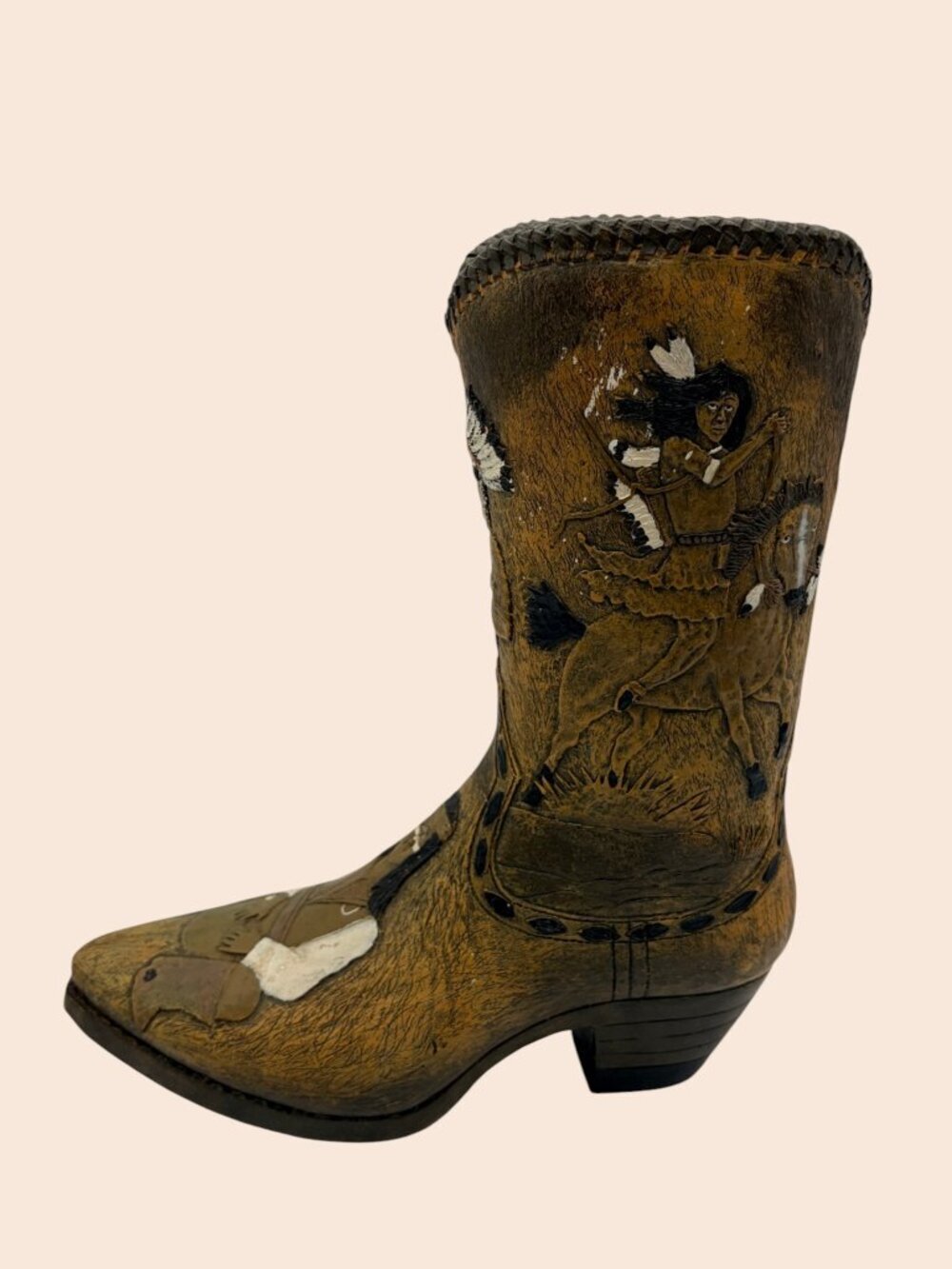 VTG Western Cowboy Boot Vase Native American Decor Rustic Resin Art Sculpture - Picture 2 of 12